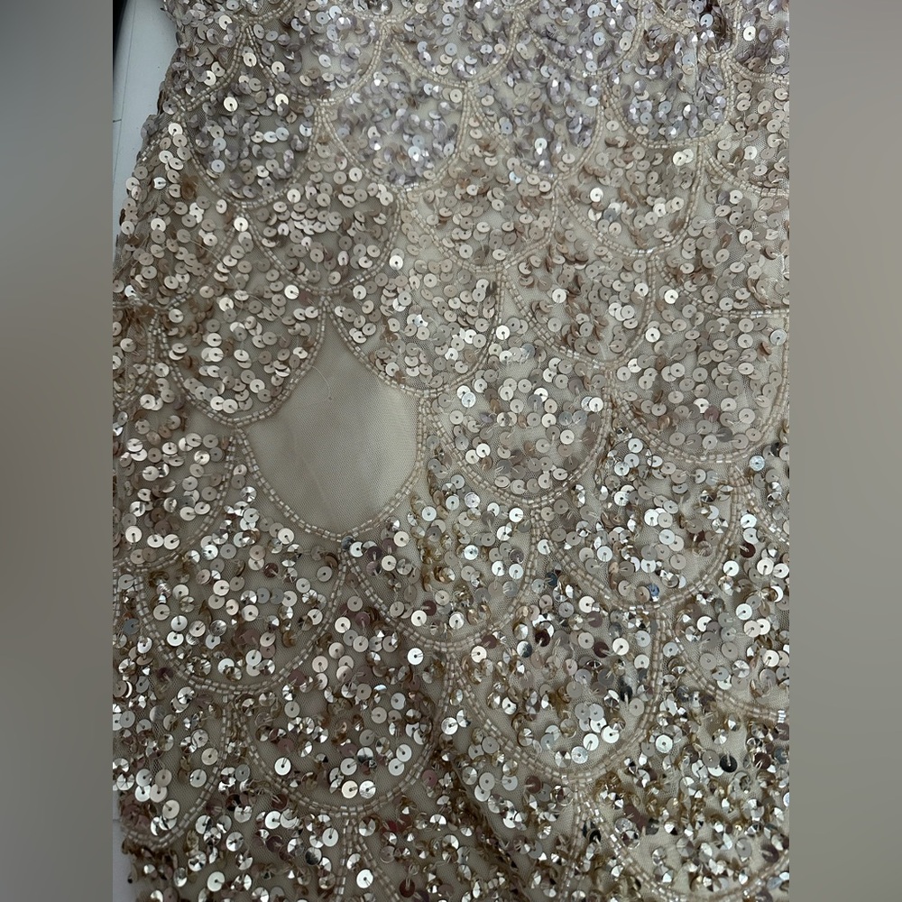 NEW Adrianna Papell Gold Sequin Cocktail Dress Art Deco Beaded Midi Size 0 - Picture 5 of 9